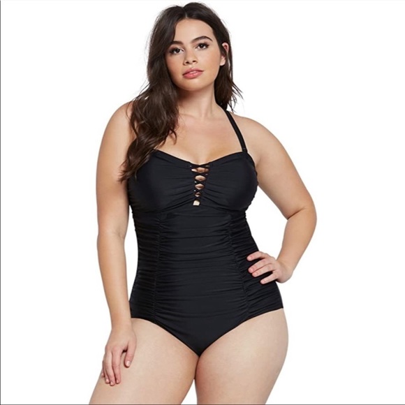 NEW torrid Black Lattice Ruched Wireless One-Piece Swimsuit 3X - Picture 1 of 11